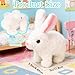 Easter Bunny Toy,Bunny My Realistic Bunny Toy,Hopping Rabbit Plush Bunny Toy,with Sounds and Movements Animated Walking Wiggle Ears Twitch Nose Gift for Toddlers Birthday(White Rabbit + Leash)