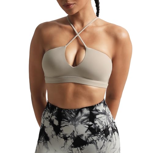Image of Aoxjox Women's Workout Sports Bras Jamie Deep V Fitness Training Gym Bra Yoga Crop Tank