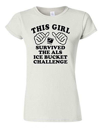 Junior This Girl Survived The ALS Ice Bucket Challenge Novelty T-Shirt Tee (XXX Large, White w/Black)