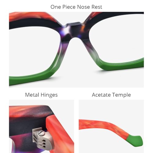 Image of HEPIDEM Multicolor Acetate Glasses Frame Women Oversize Vintage Round Eyeglasses Optical Spectacles 9271