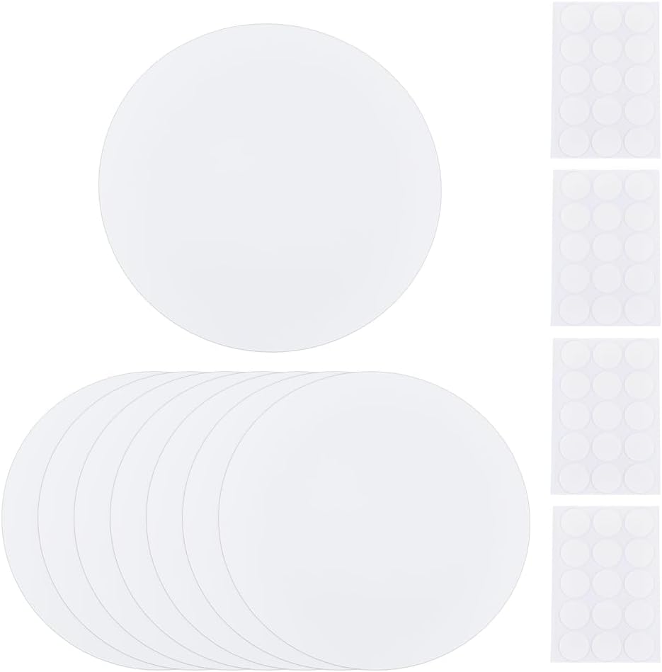 SUPERFINDINGS 8Pcs Wall Hole Cover Sheets with 60Pcs Plastic Stickers 30cm Plastic Ceiling Cover Plate Dustproof Covers Plate Flat Round Frosted Blank Plates for Wall Plasterboard Hole Covering