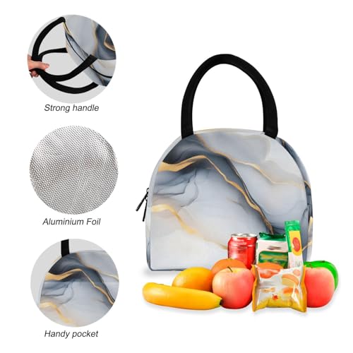 Black White Gold Marble Print Backpack Set with Lunch Bag, Large Capacity Travel Backpacks and Lunch Box Insulated for Commute Hiking Picnic4