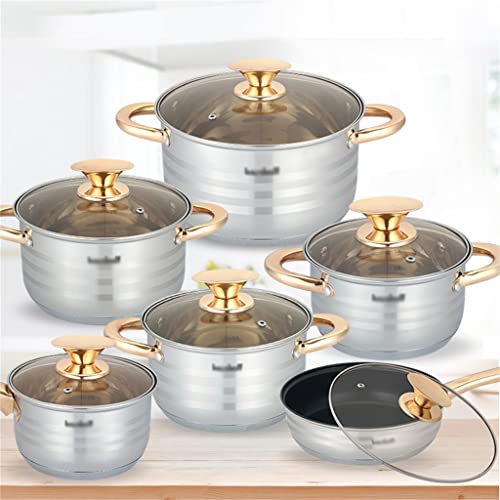 UQACHG Juego de 6 ollas sólidas de 12 Piezas, Olla de Acero Inoxidable Espesada, Juego de ollas para Leche, Utensilios de Cocina