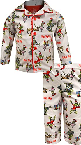 Komar Kids Boys' Dr. Seuss The Grinch Infant Traditional Flannel Pajamas (4T) White