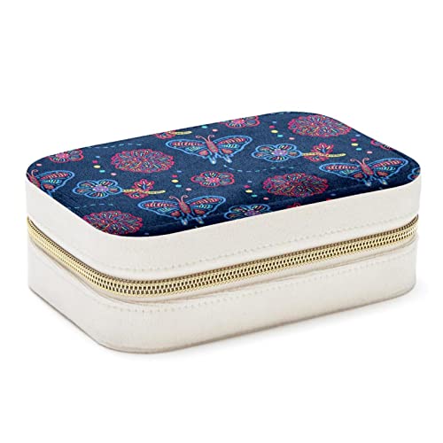 Boîte à bijoux de voyage portable fleurs rouges et papillons pour colliers - 2