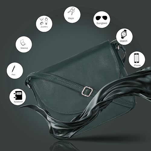 Image of Genuine Leather Shoulder Crossbody Purse For Women with Adjustable Strap, Mobile Pocket & Outside & Inside Zipper