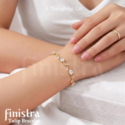 Image of finistra Tulip Bracelet for Women Stylish | Gold Plated Crystal Floral Jewellery | Adjustable Chain for Women & Girls Stylish | Elegant Tulip Bracelet for Women, Party & Daily Wear Accessory