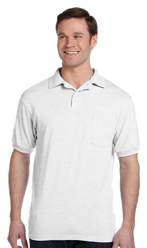 Hane's Men's 5.2 oz STEDMAN Blended Jersey Pocket Polo White - Large
