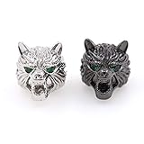 Wolf Head Beads,Green Eyes Animal Jewelry,Fashion Cubic Zirconia Beads Wholesale 11X11mm Black 8Pcs