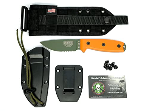 ESEE -3S with Modified Pommel OD Blades with Orange G10 Handles and Black Molle Sheath
