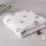 NANPIPER Cotton Muslin Baby Bath Towel, Super Soft and Water Absorbent, 6 Layers Muslin Cotton Warm Baby Blanket for Newborn Infant, Size 42x42 Inches, 1Pcs (Monkey)