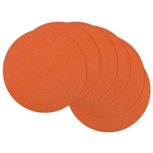 Image of SHACOS Round Placemats Set of 6 Polyester 15 inch Round Braided Place Mats Washable Non Slip Kitchen Dining Table Mats Autumn Fall Placemats Decor, Bright Orange