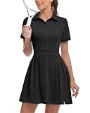 Soneven Women Polo Golf Tennis Dress Built In Shorts Short Sleeve Workout Athletic Pleated Dresses With Pockets(127-Black, X-Large)