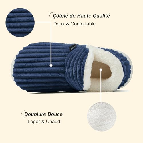Donpapa Chaussons Femme Homme Hiver Chaud Fermés Velours Côtelé Pantoufles – vue 4