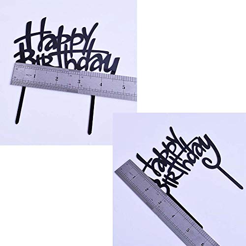 Happy Birthday Cake Topper Double-Sided Acrylic Cursive Cake Toppers Birthday Party Decoration Supplie Cake Sign Party Banner-For Man Woman(Black) #TOP4