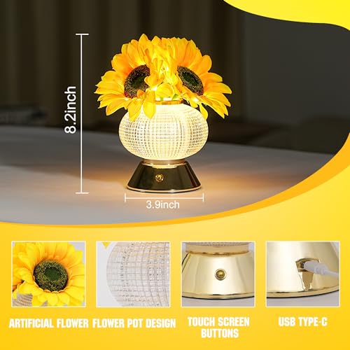 Image of Sunflower Flower Lamp, Decor Lamp for Bedroom Bar Coffee Shop Wedding, Gifts for WomenMom Daughter Grandma Aunt Girlfriend Friend Birthday Christmas Valentines Mothers Day