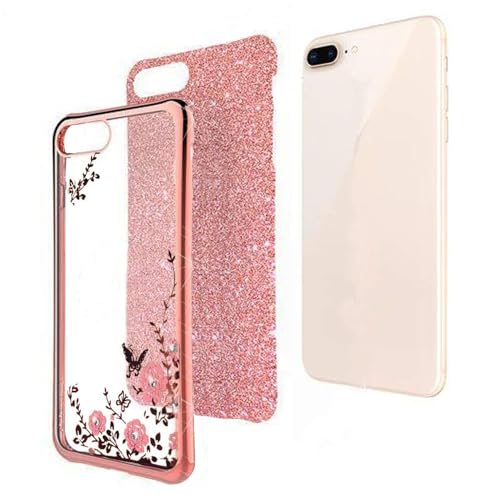 Image of KC Back Cover for Redmi Note 14 Pro 5G - Crystals Glitter Auora Paper Bling 2 in 1 Soft Silicone Transparent Camera Protection Case (Rose Gold Pink)