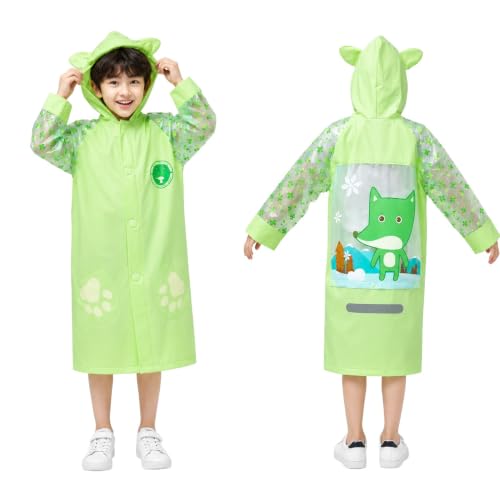 Image of FashionIO Hooded Raincoat for Kids with Wide /Inflated Brim Solid PVC Student Kids Raincoat with School Bag Rain Cover Cartoon Print Raincoats