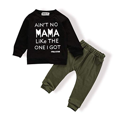 Image of 2PCs Baby Deer Print Hoodies with Pocket Top + Striped Long Pants Autumn Outfit Set