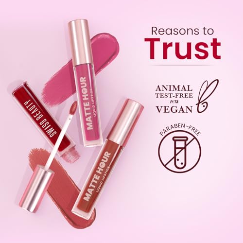 Image of Swiss Beauty Matte Hour Liquid Lipstick | Non-Transfer Formula | Highly Pigmented | Up To 10-Hour Wear | Waterproof & Smudge-Proof | Enriched with Vitamin | Shade-9. Cinnamon Sour, 4.2ml