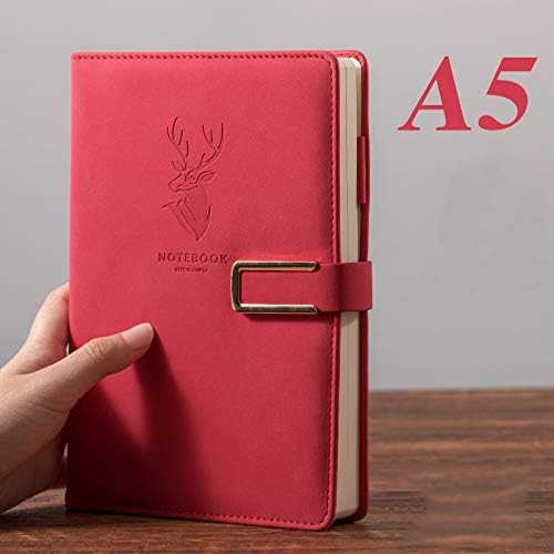 416P Super Thick Business Notebook A5 Buckle Sheepskin Notepad(Deer Head Design) PU Leather Hardcover NotepadJournal, Diary Gift (Red)