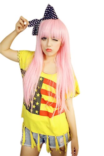 X&Y ANGEL New Fashionable Personality Long Straight Kanekalon Cosplay Pink As Real Human Hair Wig Wigs K027