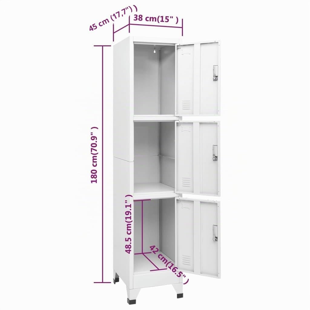 vidaXL Armoire à Casiers avec 3 Compartiments Armoire de Rangement Meuble de Rangement Vestiaire Sportif Entreprise Intérieur 38x45x180 cm