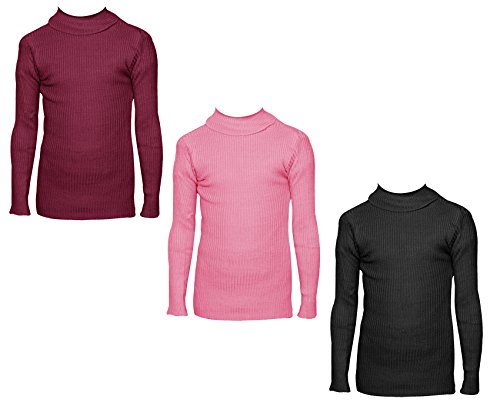 Image of IndiWeaves Girls Wollen Warm High Neck Full Sleeves T-Shirt /Inner /Skivvy for Winter (Pack of 3) Maroon /Pink /Black 4-5 Years 10110-040611-IW-P3-24