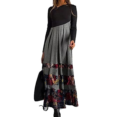 Women s Long Sleeve Empire Waist Maxi Dresses Casual Loose Long Dresses (E, Large)
