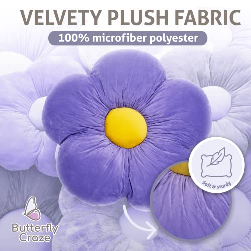 Butterfly Craze Daisy Lounge Flower Pillow - Medium 20 Inches, Cozy & Stylish Floor Cushion, Perfect Seating Solution For Teens & Kids, Machine Washable Aesthetic Decor, Plush Microfiber, Purple #TOP3