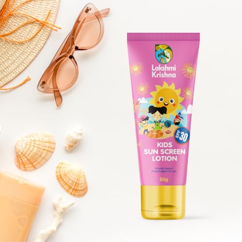 Image of LAKSHMI KRISHNA NATURALS Kids Sunscreen Lotion SPF 30 + | Gentle & Water-Resistant Sun Protection for Sensitive Skin | Broad Spectrum UVA /UVB Protection | Hypoallergenic & Dermatologist-Tested inch