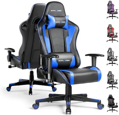 GTPLAYER Gaming Chair with Speakers Bluetooth Music Video Game Chair Audio Ergonomic Design Heavy Duty Office Computer Desk Chair（Black Blue）