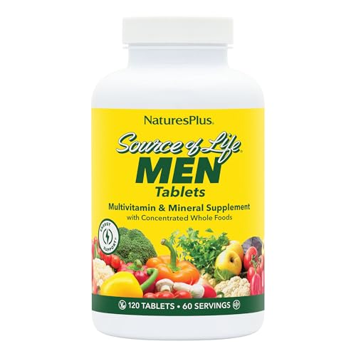 NaturesPlus Source of Life Men - 120 Tablets - Iron-Free Multi-Vitamin & Mineral Supplement - with Saw Palmetto, Lycopene & Lutein - Gluten Free, Vegetarian - 60 Servings