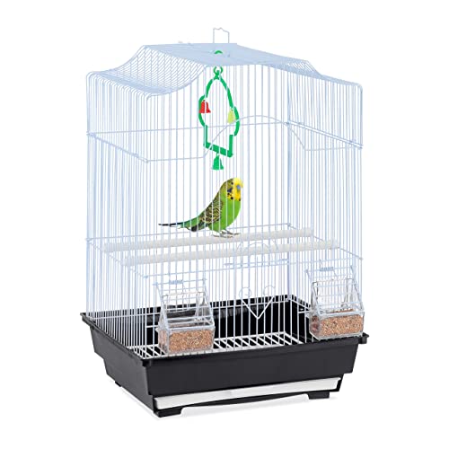 Image of Relaxdays Bird Cage, Birdcage, Perches, Swing, Feeders, H x W x D 49.5 x 35 x 32 cm, Black, Steel 50% Plastic