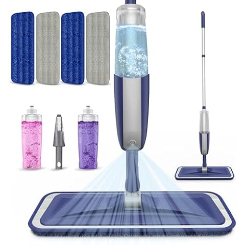 Wet Dust Mops for Hardwood Floor Cleaning - MEXERRIS Microfiber Spray Mops with 4X Reusable Washable Pads 2X Bottles Wood Floor Mops with Spray Home Commercial Use for Hardwood Laminate Tiles Floors Cover