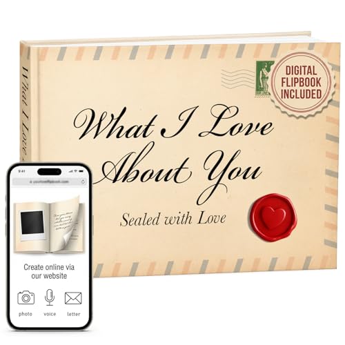 Stofinity What I Love About You Book + Digital Flipbook – Fill-in-the-Blank Anniversary Couples Gift with Online Memory Album, Christmas, Anniversary & Birthday Gift for Boyfriend, Girlfriend, Husband or Wife