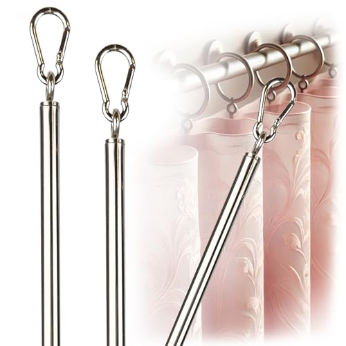 OooWow 46 inch (2 Pack) Stainless Steel Iron Curtain Pull Wand - 2 inches shy of 48 inch Drapery Pull Rod - Versatile Curtain Wand - Metal Drapery Wand (46in SS 2Pk)