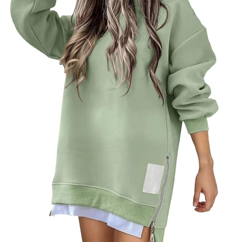 Sweat-shirt à manches longues pour femme col rond en robe courte unie