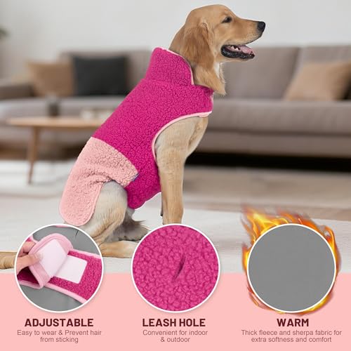 Image of cyeollo Sherpa Dog Coat Reversible Dog Jackets for Large Dogs, Rose Red, 2XL