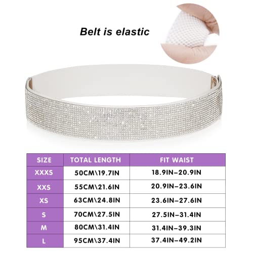Yooai Rhinestone Elastic Pu Leather Belt Shiny Crystal Stretch Waist Belt Wide Waist Band For Women Dress 70Cm White #TOP6