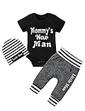Newborn Baby Boy Clothes mommy's New Man Letter Print Short Sleeve Romper+Long Pants+Stripe Hat 3PCS Outfits Set 0-3 Months