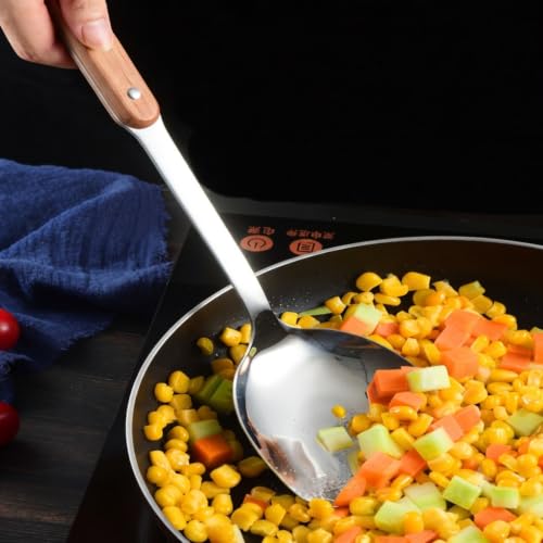 Image of Stainless Steel Slotted Turner Spatula, Professional Food Turner Flipper with Heat Resistant Wooden Handle (A-Ladle+PlainSpatula+SlottedSpatula+Skimmer)