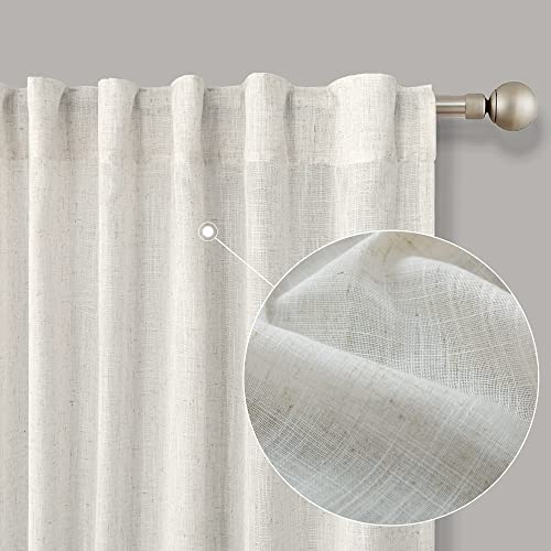 Koufall Linen Curtains 72 Inch Length For Living Room 2 Panels Set,Neutral Country Farmhouse Decor,Semi Sheer Window Curtain Panels For Bedroom With Back Tab Rod Pocket #TOP4