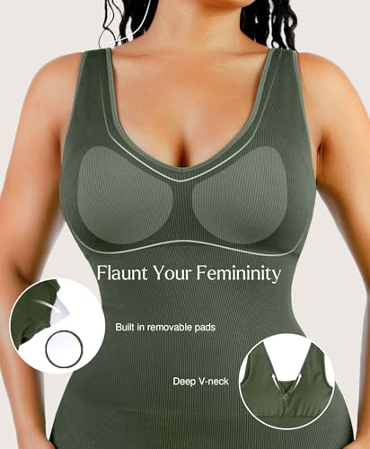 Image of Popilush Tummy Control Dress for Women Shapewear Bodycon Midi Dresses Sleeveless V Neck Summer Party Sundresses