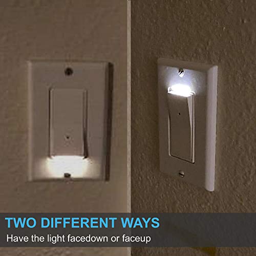 4 Pack Illuminated Light Switch, Decora Paddle Rocker Light Switch With Led Night Light, Automatic On/Off Sensor, Single Pole, 15Amp 120/277Volt, White #TOP2