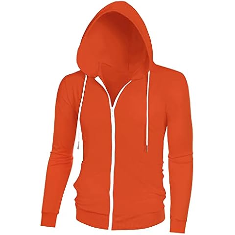 Lars Amadeus Men's Hoodies Zip Up Long Sleeves Solid Color Knit Jackets with Hood Orange 42 Cover