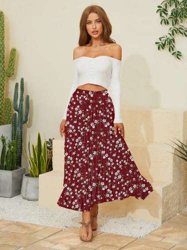 Image of NASHALYLY Women's Chiffon Elastic High Waist Pleated A-Line Maxi Skirts