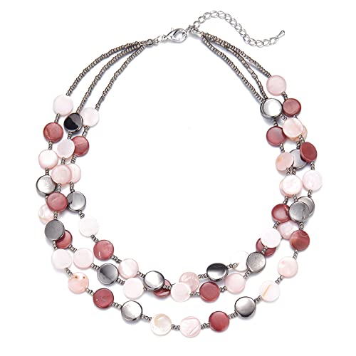 FULU AUTUMN Collier de Perles en Coquillage Turquoise pour Femmes Collier à Pendentif en Couches...