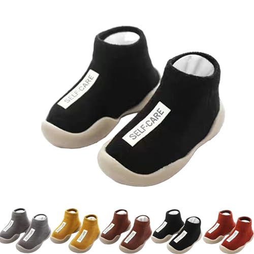 Tiny Explorings Sock Shoes,Baby Walking Shoes,Toddler Non-Slip Breathable Warm Elastic Shoes for Baby Boy Girl 6-24 Months (Black,12-18 Months Infant)
