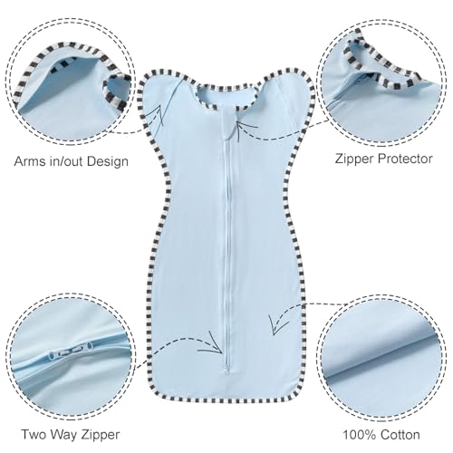 Image of Transition Swaddle, 2 Pack 100% Cotton Baby Sleep Sack | 2-Way Zipper Infant Arm Up Swaddle for Newborn Baby Boy Girl